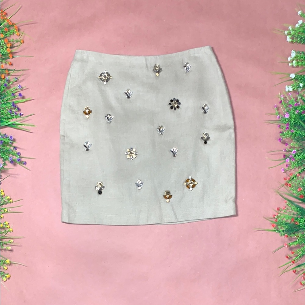 Ann Taylor Light Gray Embellished Pencil Skirt